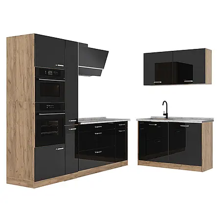 Eckküche R-Line 230 cm Schwarz Hochglanz Art.-Nr. 66731