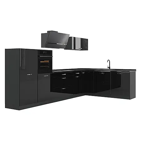 Eckküche R-Line 347 cm Schwarz Hochglanz Art.-Nr. 66832