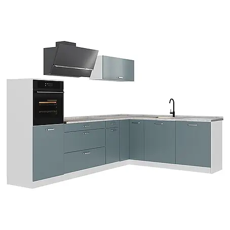 Eckküche R-Line 287 cm Blau-Grau Art.-Nr. 67539