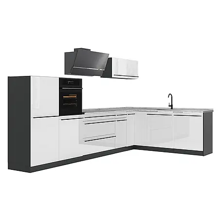 Eckküche R-Line 347 cm Weiß Hochglanz Art.-Nr. 66835