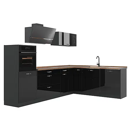 Eckküche R-Line 287 cm Schwarz Hochglanz Art.-Nr. 66758