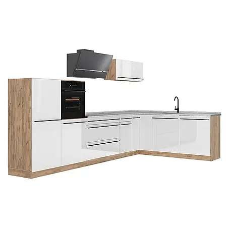 Eckküche R-Line 347 cm Weiß Hochglanz Art.-Nr. 66851