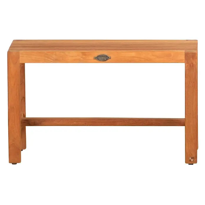 Bad Sitzbank Holz Belina als edle Teak Badezimmerbank massiv 75 x 31 cm -  - Hellbraune Holzbank mit Lattenrost und robusten Beinen, minimalistisches Design.