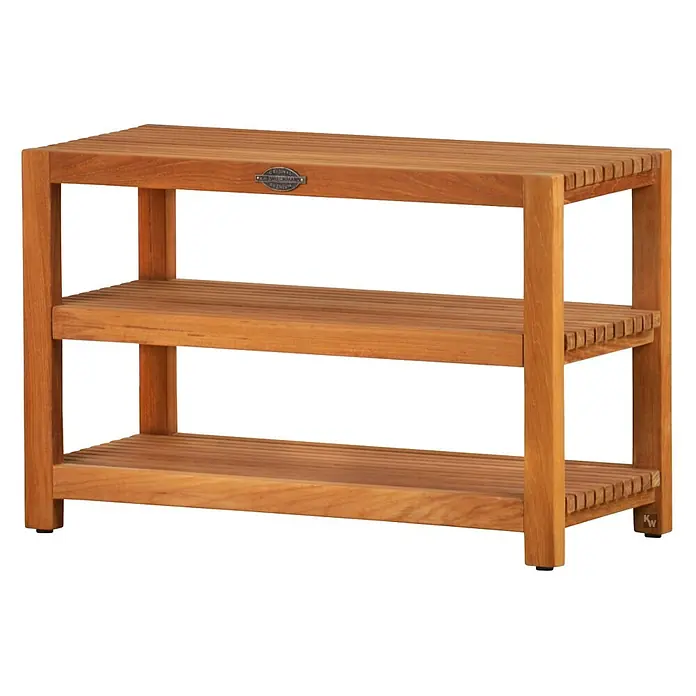 Badregal Holz Lucia Massivholz Regal mit verstellbarem Zwischenboden -  - Dreistufige Holzbank oder Ablage mit Lattenrost in Naturholzoptik.