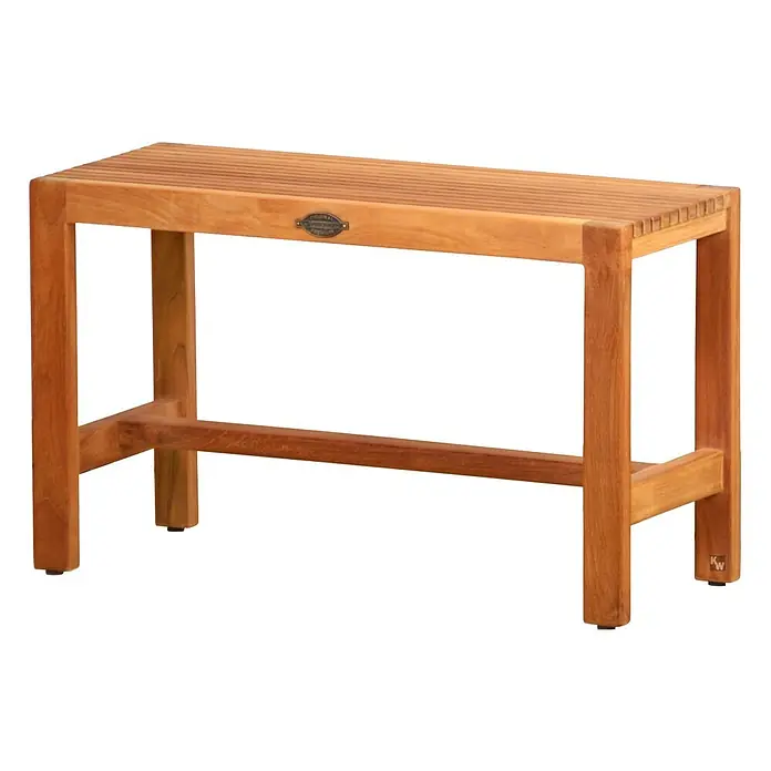 Bad Sitzbank Holz Belina als edle Teak Badezimmerbank massiv 75 x 31 cm -  - Helle Holzbank mit Lattenrostsitz und robustem Rahmen.