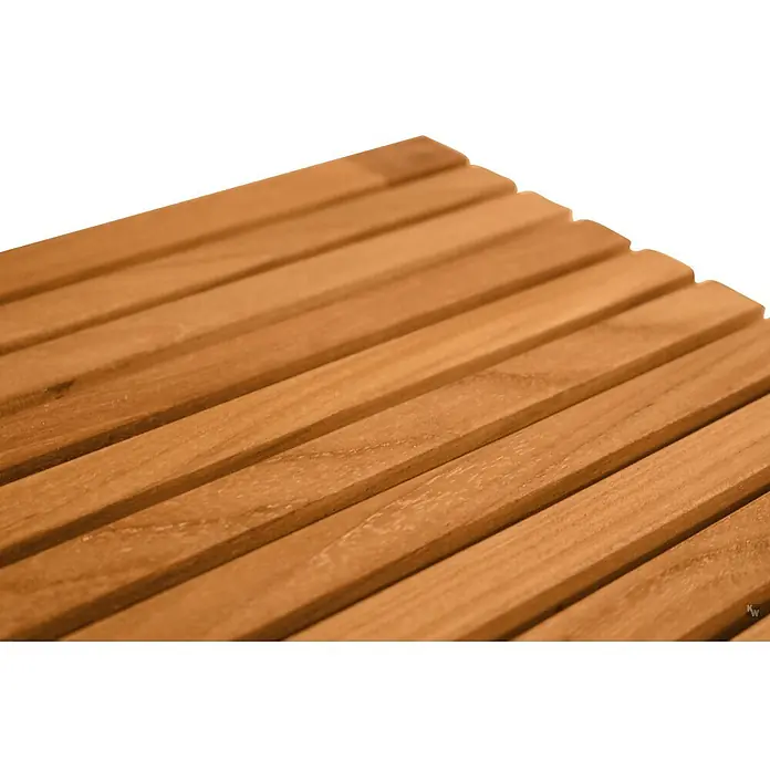 Badregal Holz Nevio Teak Massivholz ideal für Feuchträume 40 x 40 cm -  - Nahaufnahme einer hellbraunen Holzlattenfläche.