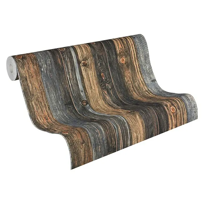 A.S. Création Vliestapete Wood-n-Stone - Beige/Braun/Grau, Holzoptik, 10,05 x 0,53 m - Eine Rolle Tapete mit einem realistischen Holzplanken-Muster in verschiedenen Braun- und Grautönen für eine natürliche Wandgestaltung.