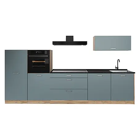 Küchenzeile R-Line 340 cm Blau-Grau Art.-Nr. 67304
