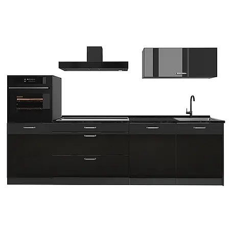 Küchenzeile R-Line 280 cm Schwarz Hochglanz Art.-Nr. 66476