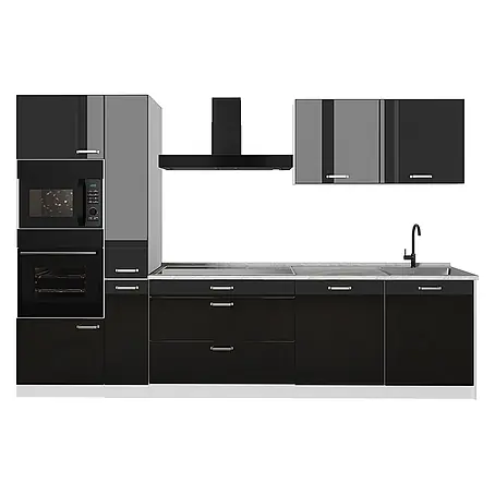 Küchenzeile R-Line 310 cm Schwarz Hochglanz Art.-Nr. 66460