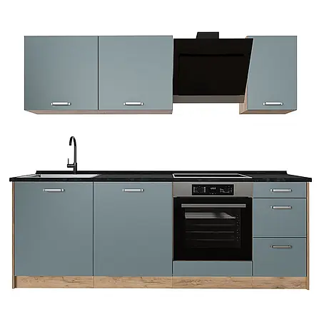 Küchenzeile R-Line 220 cm Blau-Grau Art.-Nr. 67125