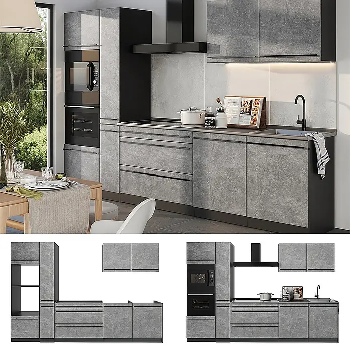 Küchenzeile R-Line 310 cm Beton Art.-Nr. 67200 online kaufen bei BAUHAUS