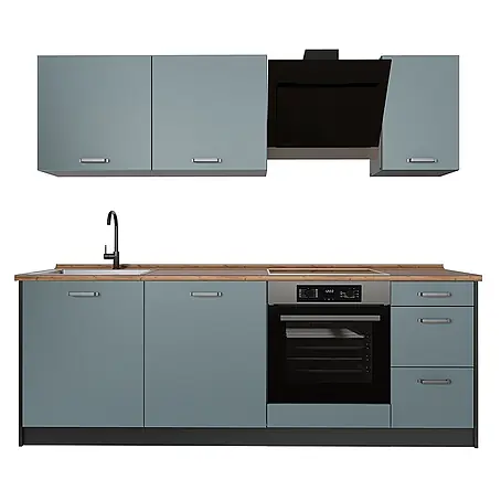 Küchenzeile R-Line 220 cm Blau-Grau Art.-Nr. 67070
