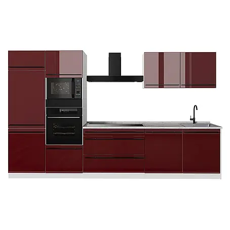 Küchenzeile R-Line 340 cm Rot Hochglanz Art.-Nr. 66587