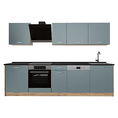 Küchenzeile R-Line 280 cm Blau-Grau Art.-Nr. 67169
