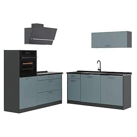 Küchenzeile R-Line 160 cm Blau-Grau Art.-Nr. 66908