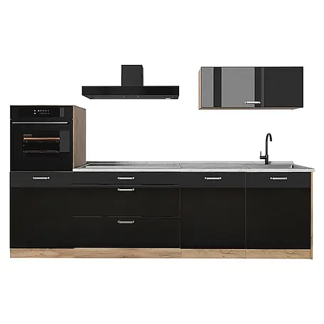 Küchenzeile R-Line 280 cm Schwarz Hochglanz Art.-Nr. 66491