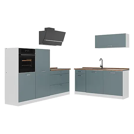 Küchenzeile R-Line 220 cm Blau-Grau Art.-Nr. 67110
