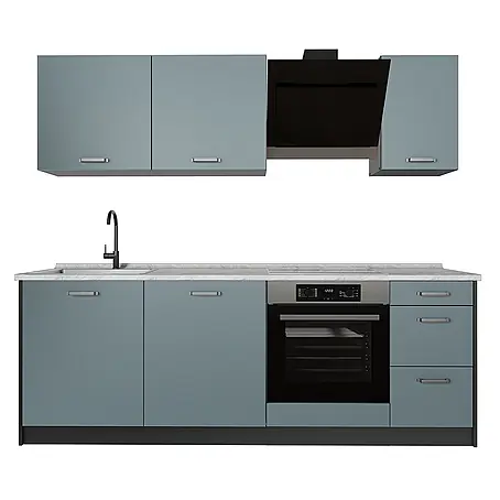 Küchenzeile R-Line 220 cm Blau-Grau Art.-Nr. 67072