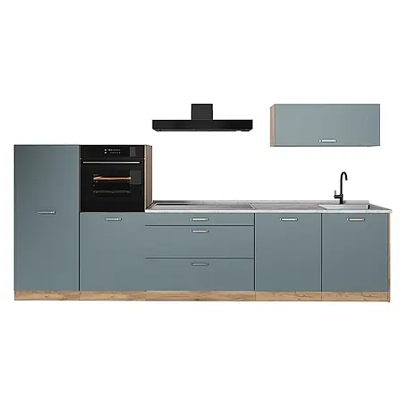 Küchenzeile R-Line 340 cm Blau-Grau Art.-Nr. 67303