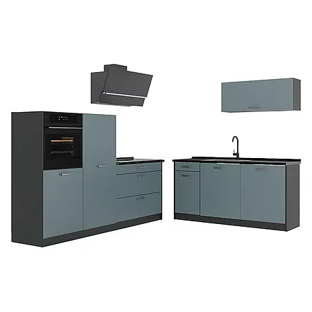 Küchenzeile R-Line 220 cm Blau-Grau Art.-Nr. 67081