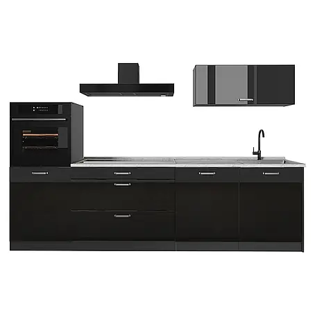 Küchenzeile R-Line 280 cm Schwarz Hochglanz Art.-Nr. 66475