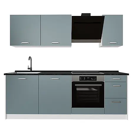 Küchenzeile R-Line 220 cm Blau-Grau Art.-Nr. 67141