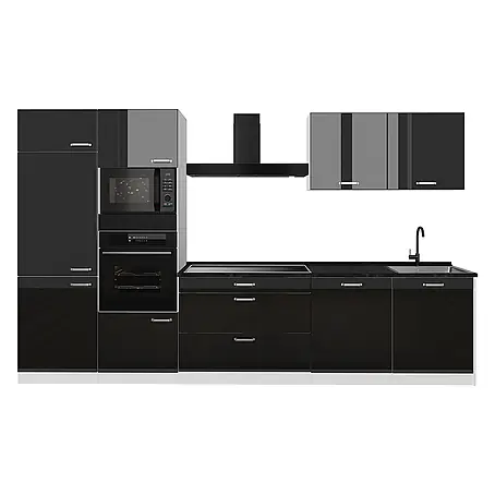Küchenzeile R-Line 340 cm Schwarz Hochglanz Art.-Nr. 66589