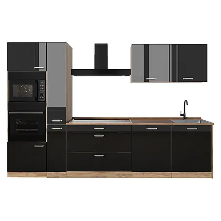 Küchenzeile R-Line 310 cm Schwarz Hochglanz Art.-Nr. 66448
