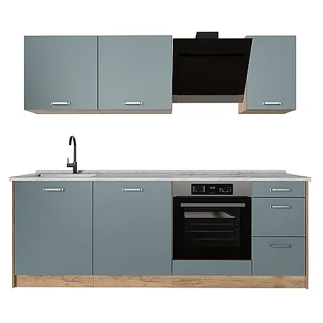 Küchenzeile R-Line 220 cm Blau-Grau Art.-Nr. 67127