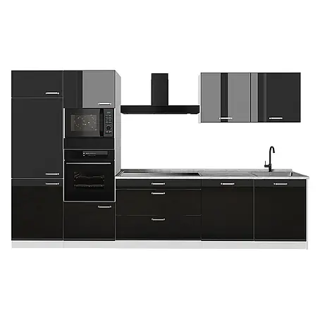 Küchenzeile R-Line 340 cm Schwarz Hochglanz Art.-Nr. 66592