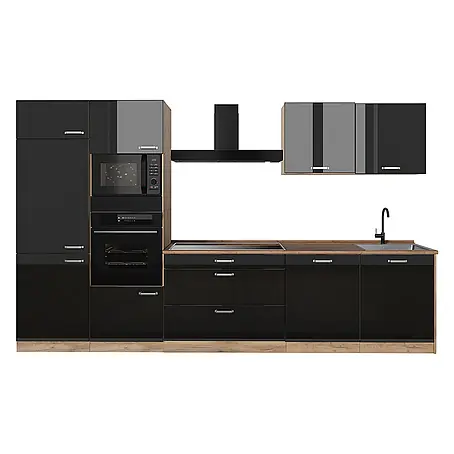 Küchenzeile R-Line 340 cm Schwarz Hochglanz Art.-Nr. 66580