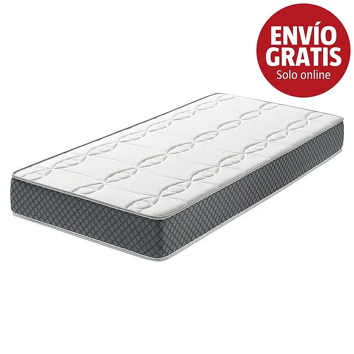 Unique Colchón Nice - Largo: 190 cm, Ancho: 90 cm, Altura: 19 cm, Colchón a 1 cara, Viscoelástica - Colchón blanco acolchado con laterales grises estampados.