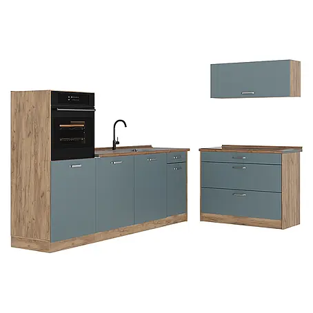 Küchenzeile R-Line 220 cm Blau-Grau Art.-Nr. 67434