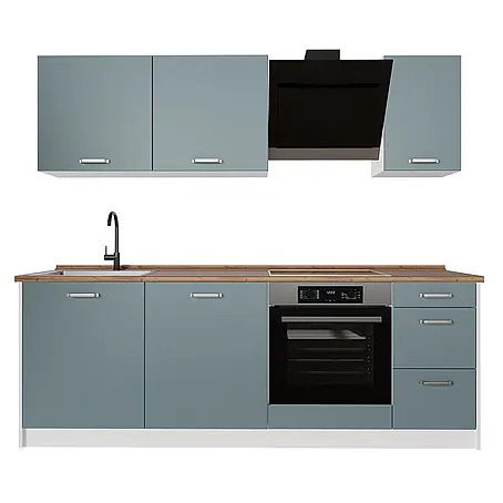 Küchenzeile R-Line 220 cm Blau-Grau Art.-Nr. 67142