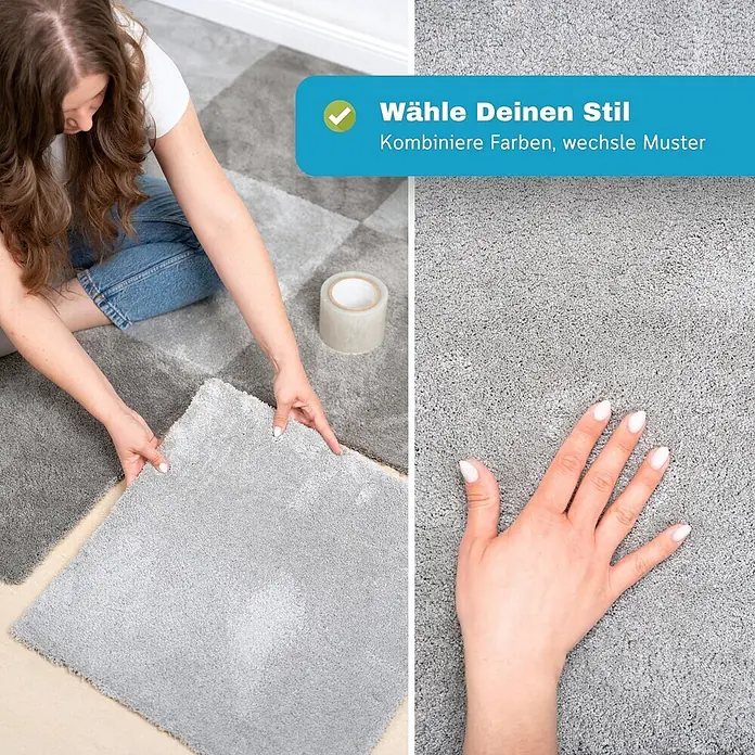 Teppichfliesen 50x50 cm selbstliegend, Velours Hochflor, Hell-Grau online kaufen bei BAUHAUS
