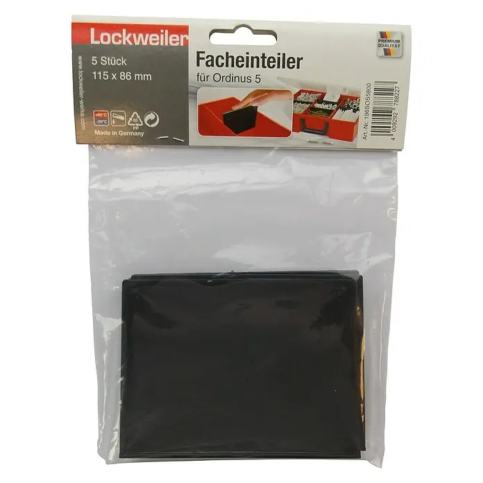 Lockweiler Schlitzpaneelen-Set Ordinus Separator 5 - Größe: 5, L x H: 115 x 86 mm, 5 Stk. - Verpackte Lockweiler Facheinteiler für Ordinus 5, 5 Stück, 115 x 86 mm. Ideal für die Ordnung in Schubladen und Kästen.