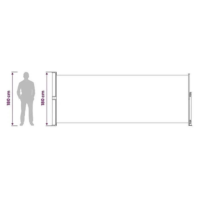 vidaXL Seitenmarkise Creme 500 x 180 cm Stoff -  - Seitenmarkise mit 180 cm Höhe, daneben eine Person zur Größenorientierung.