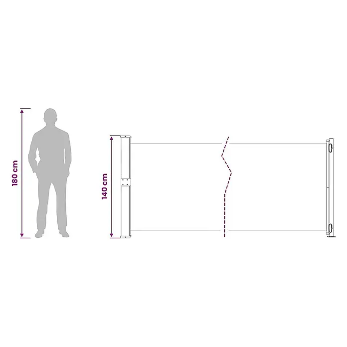 vidaXL Seitenmarkise Grau 600 x 140 cm Stoff -  - 140 cm hohe ausziehbare Seitenmarkise, mit 180 cm Person zum Größenvergleich. Ausziehbar für Privatsphäre im Freien.
