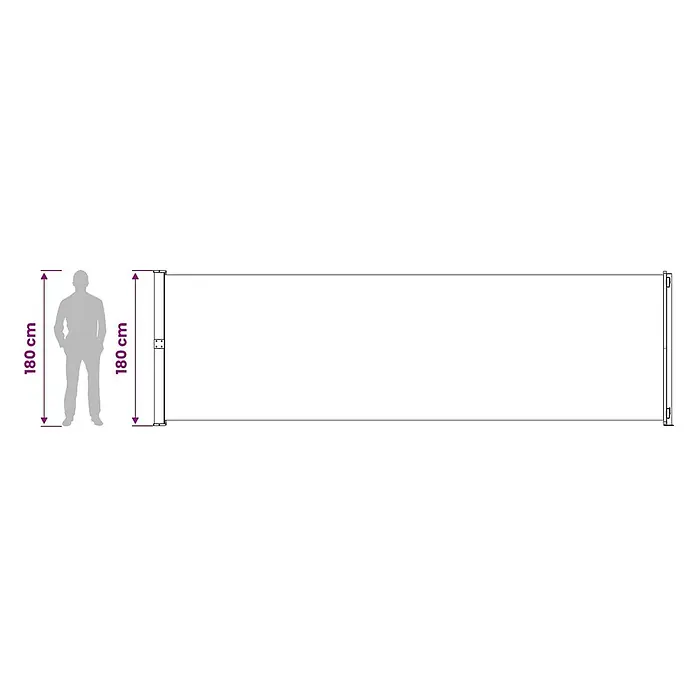 vidaXL Seitenmarkise Grau 600 x 180 cm Stoff -  - Ausziehbare Seitenmarkise, 180 cm hoch, mit Person als Größenvergleich.