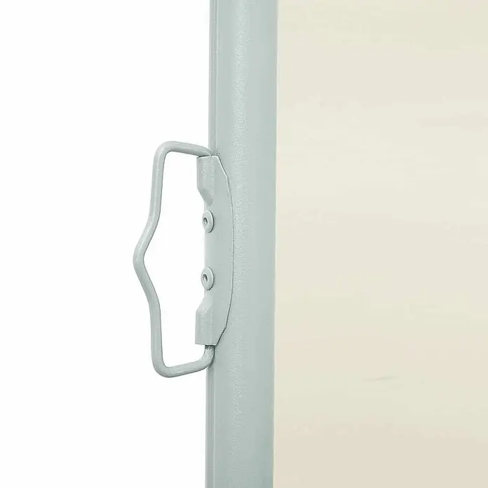 vidaXL Seitenmarkise Grau 300 x 160 cm Stahl -  - Hellgrauer Metallpfosten mit Griff, der ein helles Stoffpaneel sichert.
