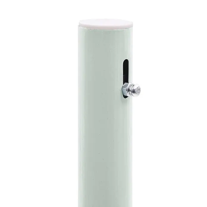 vidaXL Seitenmarkise Grau 300 x 160 cm Stahl -  - Verstellbare hellgrüne Metallstange mit weißer Kappe und Silberbolzen in einem vertikalen Schlitz.