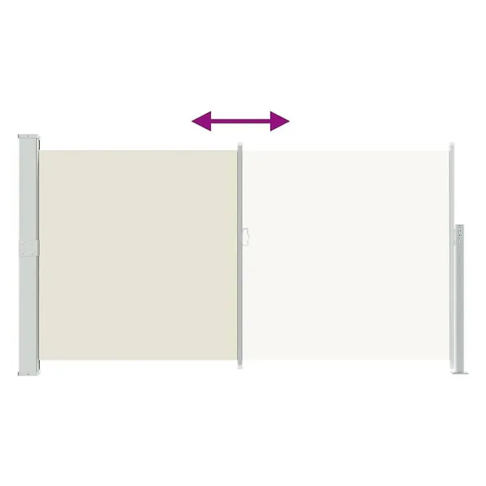 vidaXL Seitenmarkise Grau 300 x 160 cm Stahl -  - Teilweise ausgezogener beiger Sichtschutz mit silberfarbenem Rahmen.