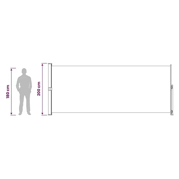 vidaXL Seitenmarkise Grau 500 x 200 cm Stoff -  - Ausziehbare Seitenmarkise, 200 cm hoch, mit einer 180 cm großen Person als Größenvergleich.