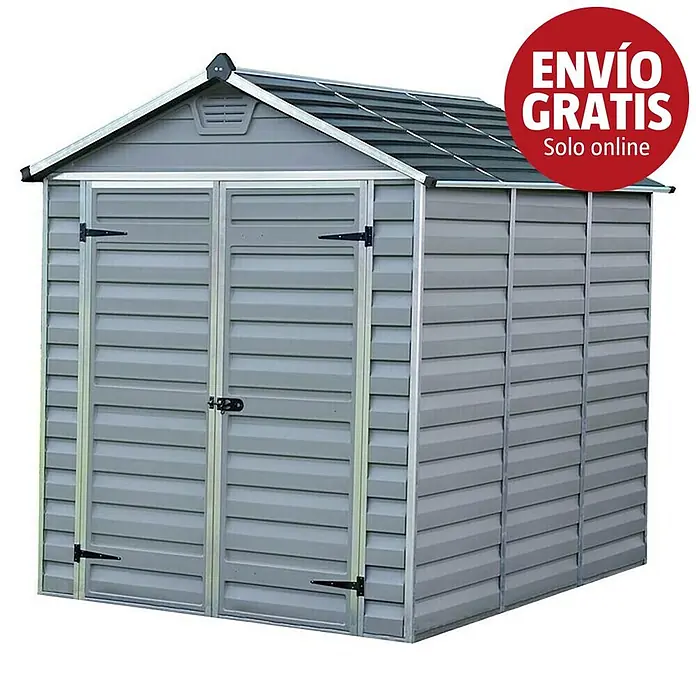 Palram – Canopia Caseta de jardín Skylight - Medidas ext. (An x Pr): 185 x 229 cm, Plástico, Gris - Caseta de jardín de plástico gris con puertas dobles y techo oscuro.
