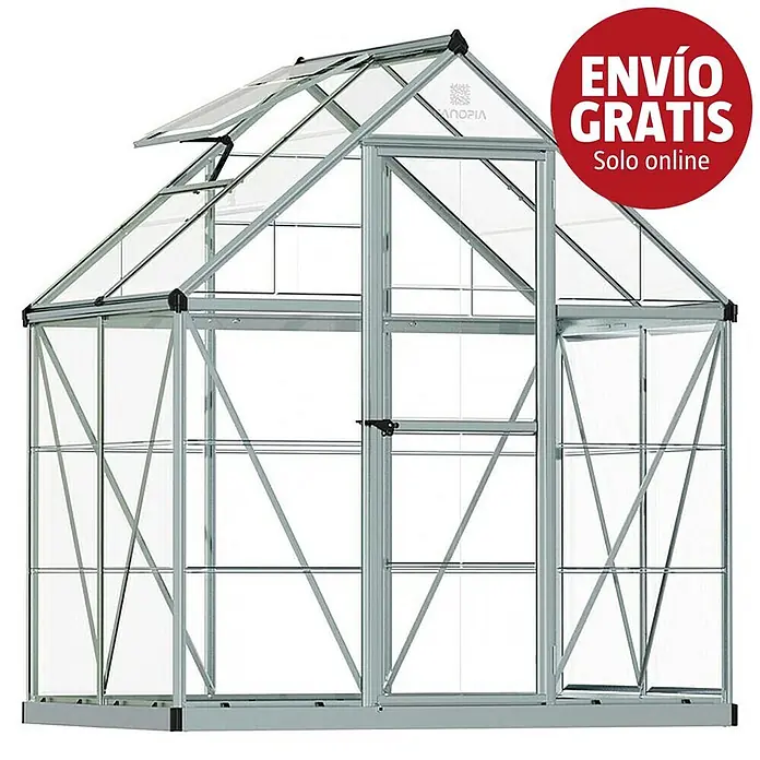 Palram – Canopia Invernadero Harmony - Medidas ext. (An x Pr): 185 x 126 cm, Plateado, Área: 2,3 m² - Invernadero con estructura de aluminio y paneles transparentes, ventilación en el techo.