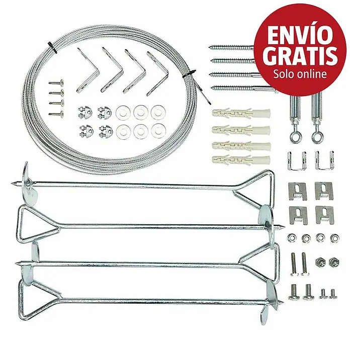Palram – Canopia Anclaje al suelo para invernadero - Acero - Surtido de componentes de ferretería de metal galvanizado, incluyendo cable de acero, anclajes de tierra, tornillos y soportes para fijación.