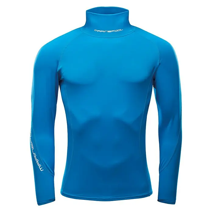 Marinepool Stretch-Shirt Pro Rash Guard II - XS, 88% Polyamid, 12% Elasthan, Geeignet für: Herren, Blau - Blaue Marinepool Langarm-Rashguard mit Rollkragen, ideal für Wassersport und Schutz vor Sonne und Hautausschlägen.