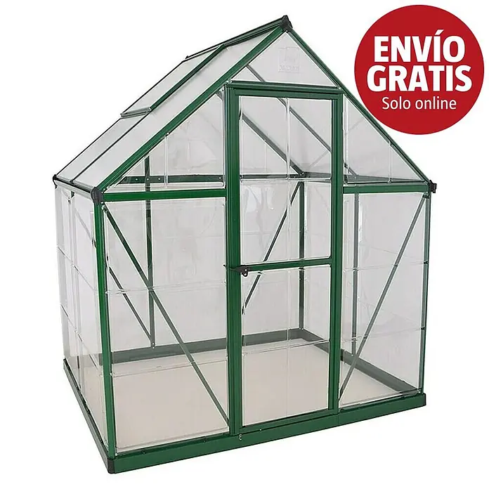 Palram – Canopia Invernadero Hybrid - Medidas ext. (An x Pr): 185 x 126 cm, 0,7 mm, Verde - Invernadero con estructura verde y paneles transparentes, techo a dos aguas.