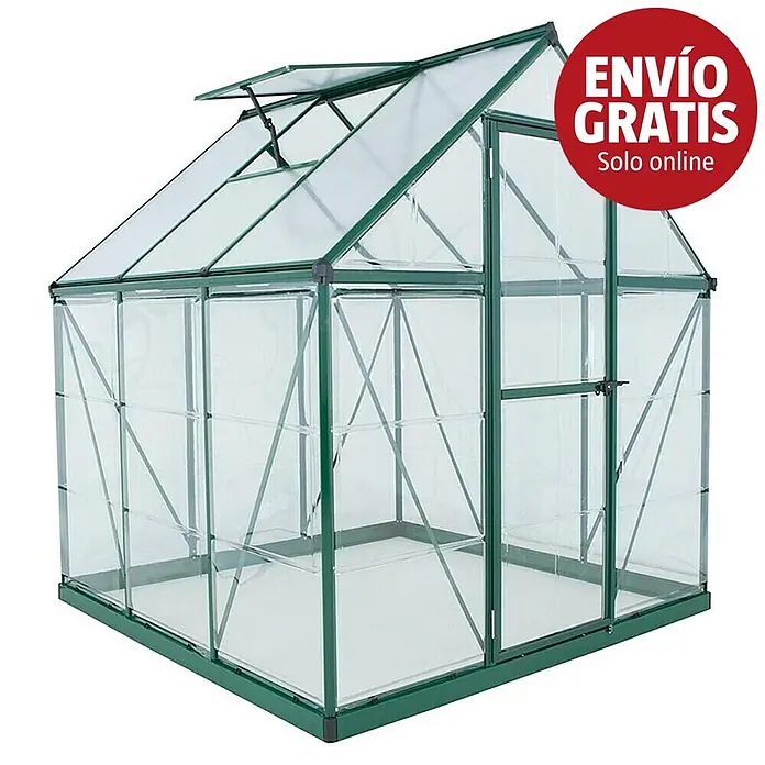 Palram – Canopia Invernadero Hybrid - Medidas ext. (An x Pr): 185 x 186 cm, 0,7 mm, Verde - Invernadero con estructura verde, paneles transparentes, ventana de techo abatible y puerta.